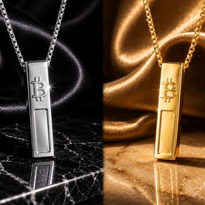 Collar con colgante de Bitcoin / Joyería criptográfica de plata de ley o vermeil de oro