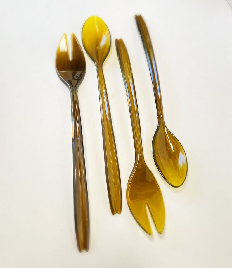 Mid-century Modern Kitchen Utensils MCM Clear Brown Serving Utensils ...