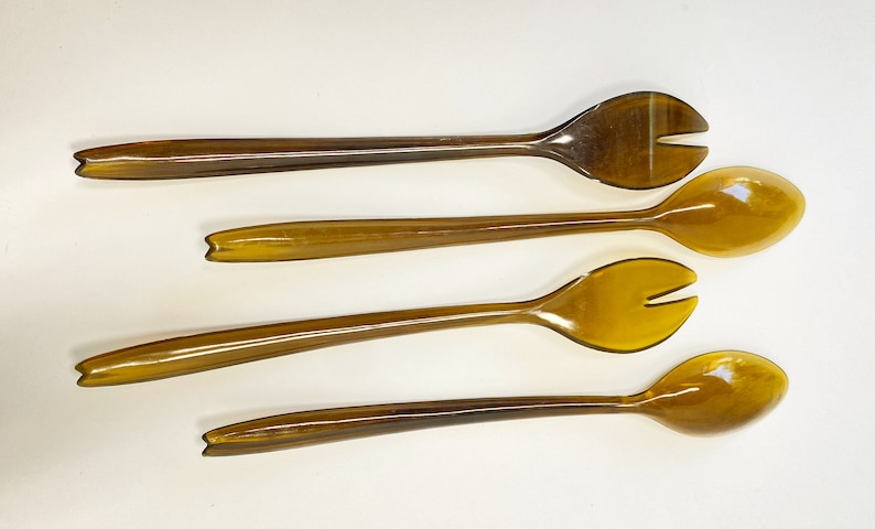 Mid-century Modern Kitchen Utensils MCM Clear Brown Serving Utensils ...
