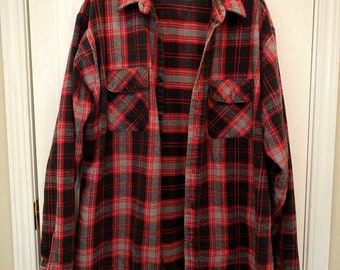 Vintage Five Brother Wool Jacket Red Plaid Coat Wool Button Up Shirt Size XL Made in USA