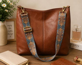Leather Crossbody Bag Women, Brown Shoulder Purse, Bohemian Strap Handbag, Everyday Tote, Fashion Bag