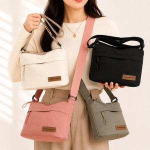 Beige Vegan Leather Crossbody Bag, Minimalist Shoulder Purse, Adjustable Strap Handbag