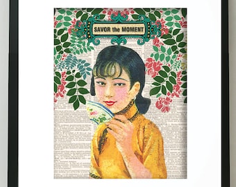 Asia, Asian Girl, Chinese Girl, Asia Print, Asian Art, Asian Prints,  Tea Art, Tea Print, Teacup, Asian Teacup, Asian Wall Art, Vintage Asia