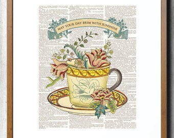 Tazas de té, Arte de taza de té, Arte de taza de té vintage, Impresiones de taza de té, Tazas de té vintage, Arte de cocina, Estampados de cocina, Decoración de la cocina, Decoración de la pared de la taza de té, té
