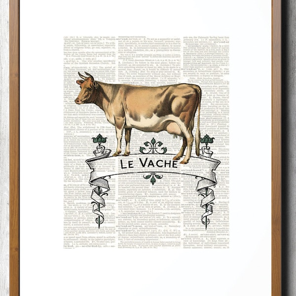 Le Vache, Art, Le Vache  Prints, Le Vache, Cow Art, Cow Prints, Farm Animal Prints, French Cow Art, French Cow Prints, Vintage Cow Art, Cows