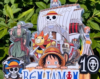 Personalized One Piece Cake Topper – 3D Effect - Pirate theme