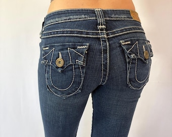 Jeansy True Religion Low Rise z ciemnego prania w stylu vintage z bawełny
