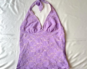 Purple Lilac Y2L Lace Halter Top