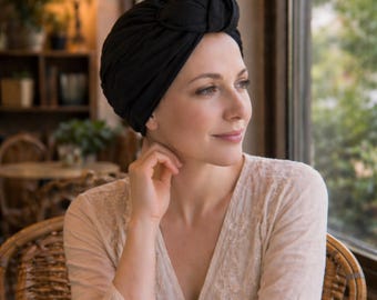 Black Turban for Women - Head Covering, Hair Loss, Alopecia, Chemo gfit
