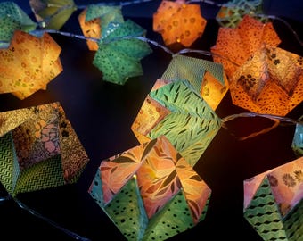Diamentowe lampki origami – papier złoty – 20 diod LED – designerska dekoracja ścienna – ręcznie robione