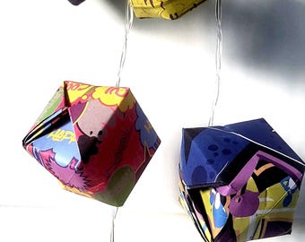 Światła origami graffiti – 20 diod LED – designerska dekoracja ścienna – ręcznie robione kostki papierowe – nowoczesne oświetlenie nastrojowe