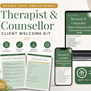 Therapist Client Welcome Packet Canva Template | Mental Health Counsellor Client Onboarding Kit | Psychology | Editable Intake Form Bundle