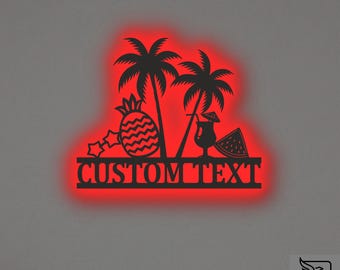 Custom Tropical Metal Wall Art – RGB LED Beach Decor, Summer Bar Sign