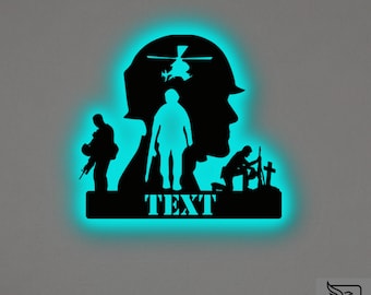 Custom US Soldier Metal Wall Art – RGB LED Man Cave Decor, Military Veteran Sign