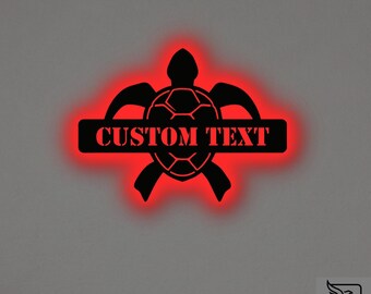 Custom Turtle Metal Wall Art – RGB LED Ocean Decor, Sea Life Name Sign