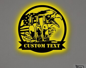 Custom US Eagle Soldier Metal Wall Art – Patriotic LED Decor