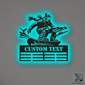 Custom Snowboard Medal Holder Metal Wall Art - RGB LED Awards Display, Winter Sports Sign