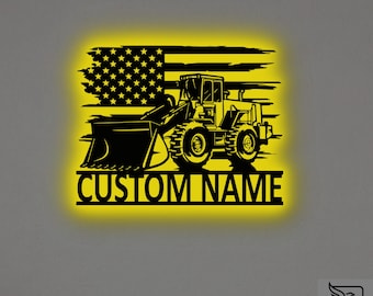 Custom US Loader Truck Metal Wall Art – RGB LED Garage Decor, Heavy Equipment Sign