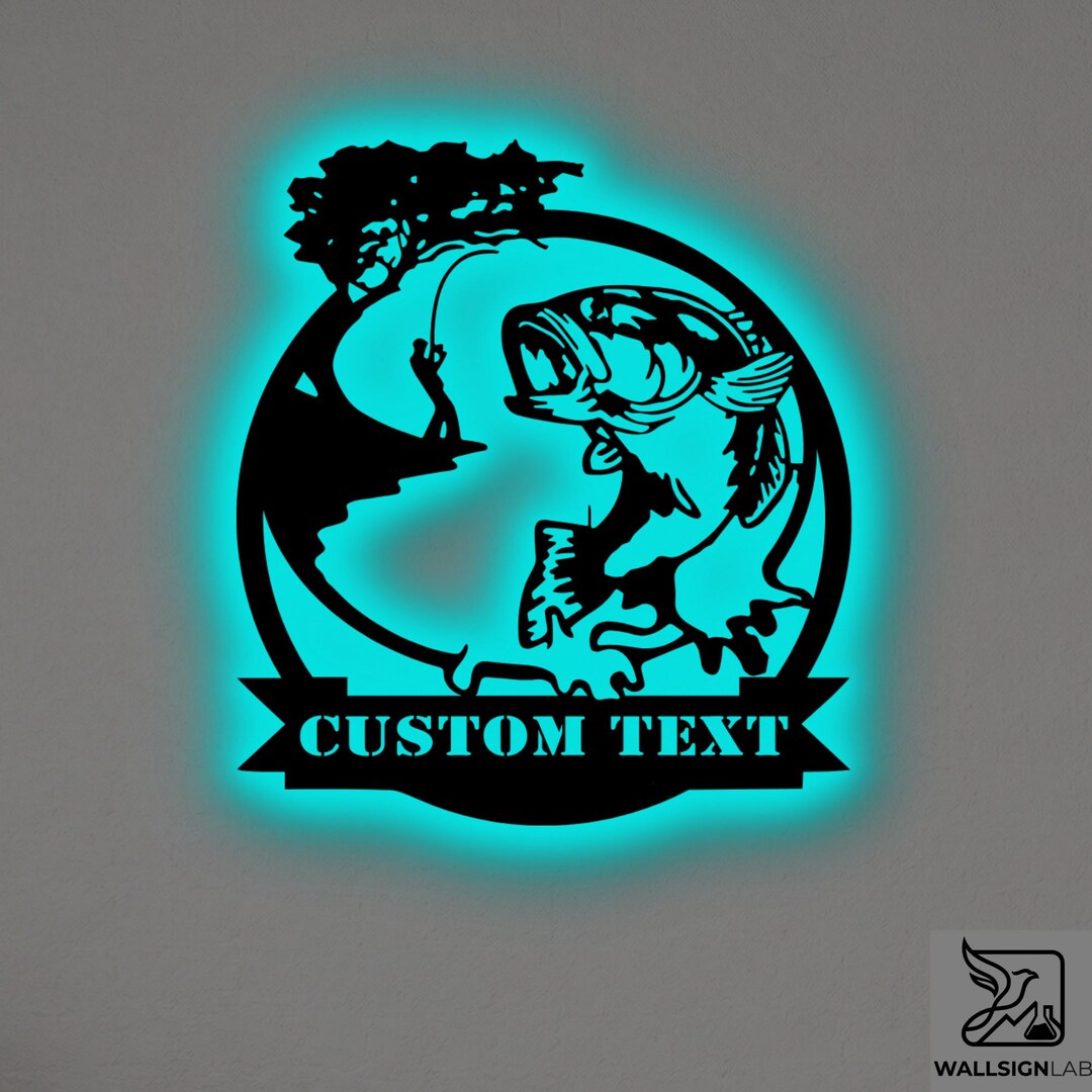 Custom Fisherman Metal Wall Art – RGB LED Fishing Decor, Angler Name ...