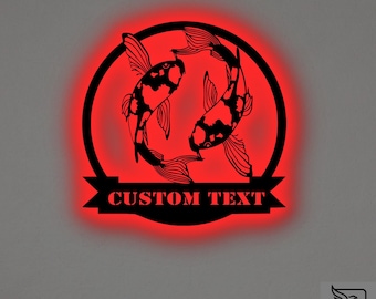Custom USA Flag Koi Fish Metal Wall Art: RGB LED Zen Decor