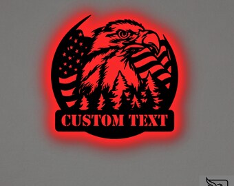Custom USA Flag Eagle Metal Wall Art – RGB LED Patriotic Sign