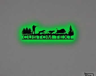Custom Wild Boar Hunting Metal Wall Art – RGB LED Lodge Decor, Hunter Sign