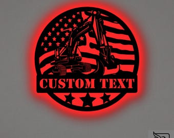 Custom Excavator Metal Wall Art – RGB LED Construction Decor, Heavy Equipment Sign