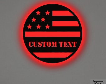 Custom USA Flag Metal Wall Art – RGB LED Patriotic Decor, American Name Sign