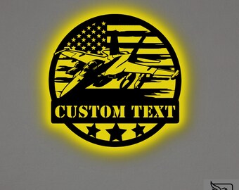 Custom US Fighter Jet Metal Wall Art – RGB LED Military Decor, Air Force Sign