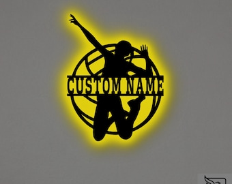 Custom Volleyball Metal Wall Art – RGB LED Sports Decor, Team Name Sign