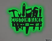 Custom Handyman Workshop Metal Wall Art – RGB LED Garage Decor, Woodworker Tools Sign