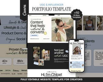 UGC Portfolio Canva Web Template  | One-Page Media Kit for Creators | Social Media Manager | Content Creator | Clean Girl | Instant Download