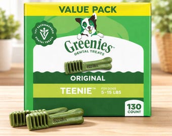 Premios dentales para perros de tamaño adolescente (130 unidades) | Masticables para perros pequeños de 2,3 a 6,8 kg | Premios para el cuidado dental con sabor original | Paquete económico