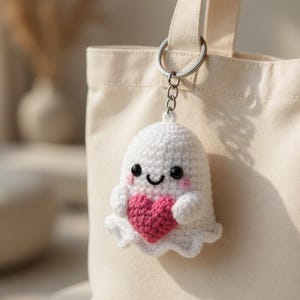 Crochet Ghost Keychain Pattern | Kawaii Amigurumi Heart Charm Tutorial (PDF Download)