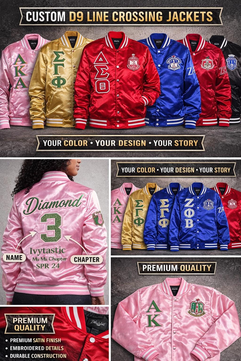 Custom Divine 9 D9 Sorority Varsity Satin Jacket Personalized Vintage ...