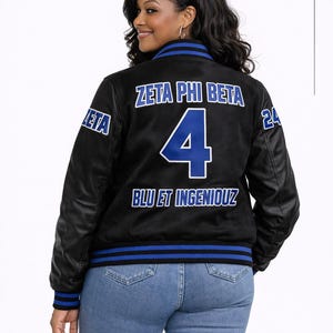 Blue & Black Zeta Phi Beta Custom Embroidered Stitched Jacket: Personalize with your Line Name, Number, Crossing Year, Chapter Discount
