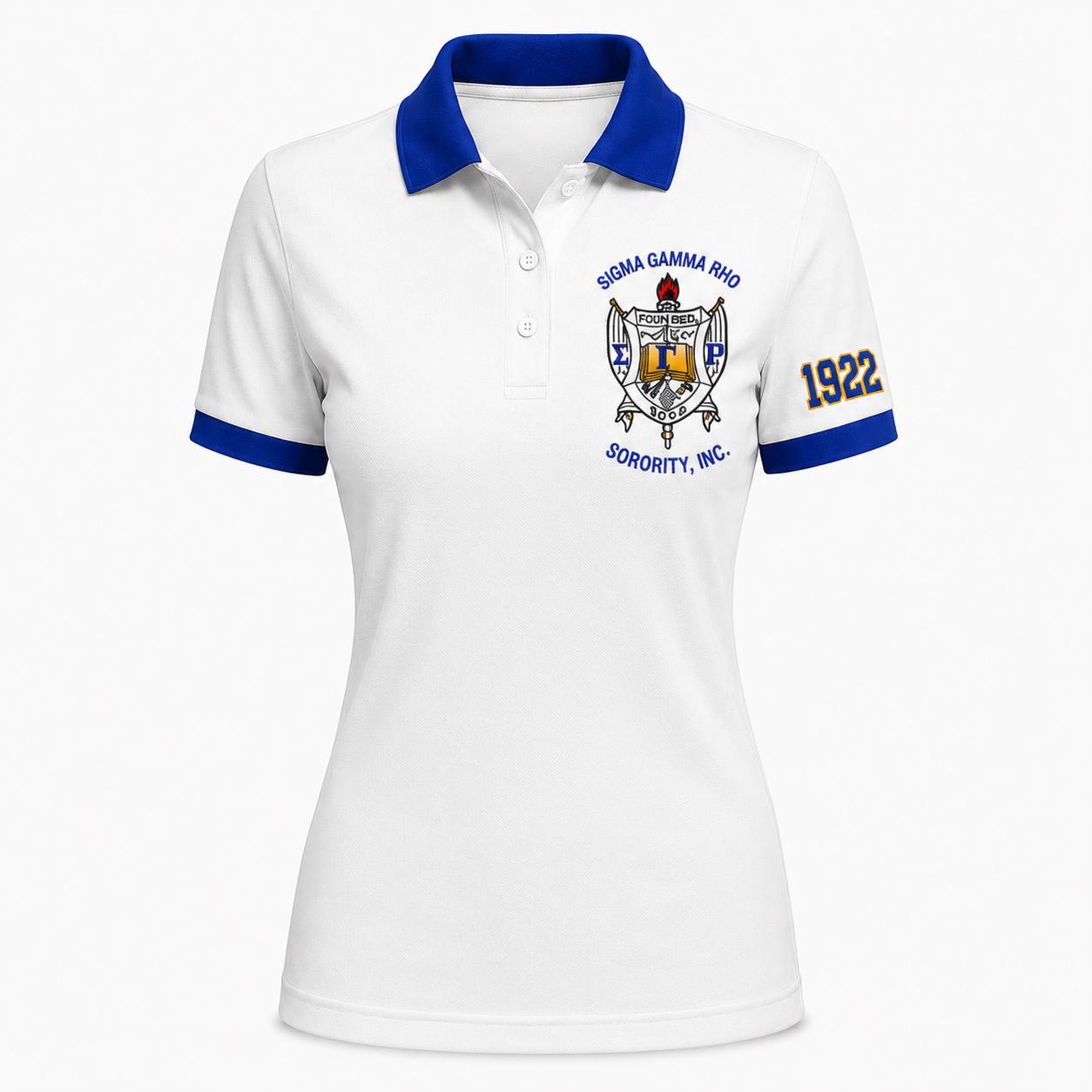 Sigma White Polo Custom Embroidered Sigma Gamma Rho Polo Shirt, Personalized SgRho sorority polo; add your name, number, line, and chapter.
