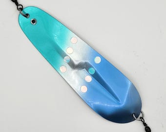 Custom Nickel Kokanee Trolling Dodger Blue Silver Teal Pearl Moon Jelly Flasher (Hardware Included)