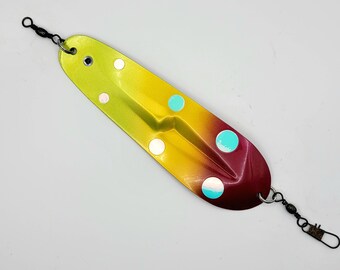 Custom Nickel Kokanee Trolling Dodger Red Yellow Green Pearl Moon Jelly Dots Trout Flasher