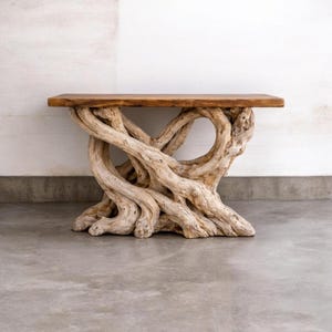Handcrafted Live Edge Console Table – Solid Wood Root Base Entryway Furniture