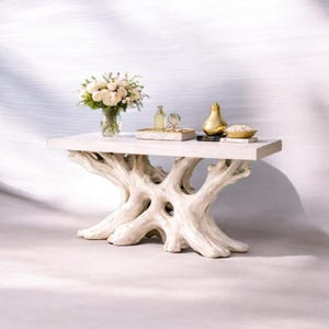 Solid Wood Console Table | Sculptural Root Base, Rustic Organic Entryway Sofa Table