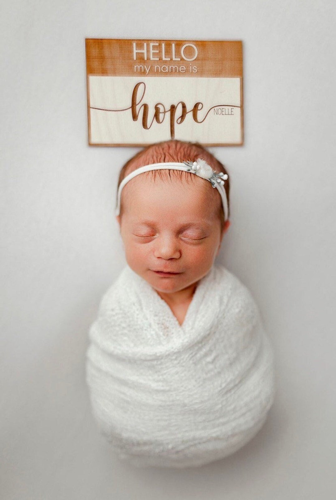 Wood Baby Name Announcement Hello My Name is Wood Cutout Perfect for Newborn Photo Prop Name Tag