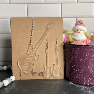 Acrylic Electric Bass Guitar inspired Dangle Earrings With Matching Pendent Necklace