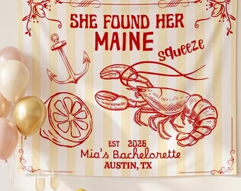 She Found Her Lobster Banner, Bachelorette Party Banner, Coastal Bach Decor, Custom Bride Banner, Beach Bachelorette Backdrop