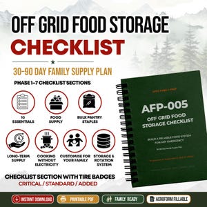 Off-Grid Food Storage Checklist | 72 hour Essentials | 30/60/90 Days Plan | AFP-005