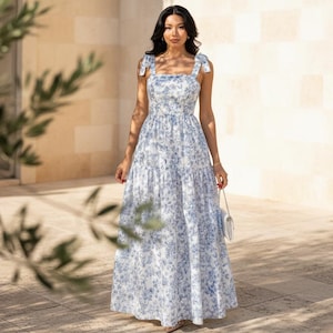 blue floral maxi dress for wedding Must Be Love Floral Maxi Dress - Blue and White