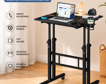 Mobile Standing Desk with Wheels Adjustable Rolling Laptop Table