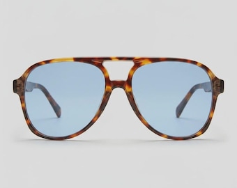 Retro Aviator Sunglasses for Women — 90s Tortoise Frame with Blue Tinted Lenses