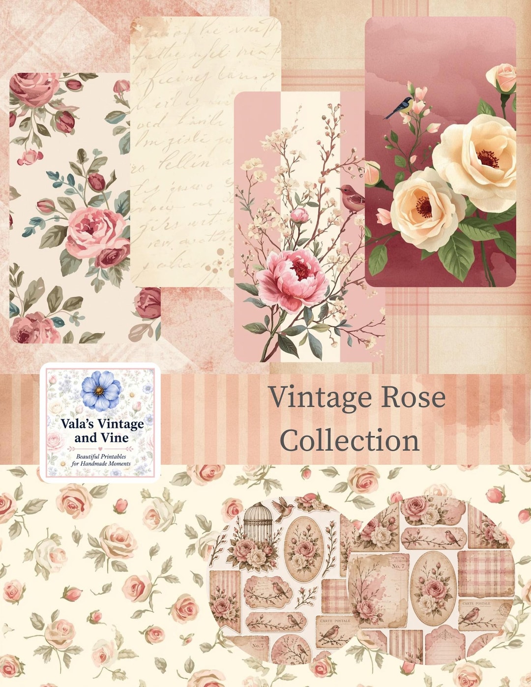 Vintage Rose Junk Journal Ephemera Kit (digital Download) - Etsy