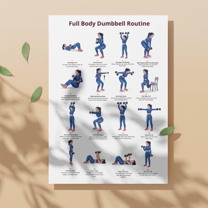 Dumbbell Workout Poster Set Printable, Home Dumbbell Exercises Bundle ...